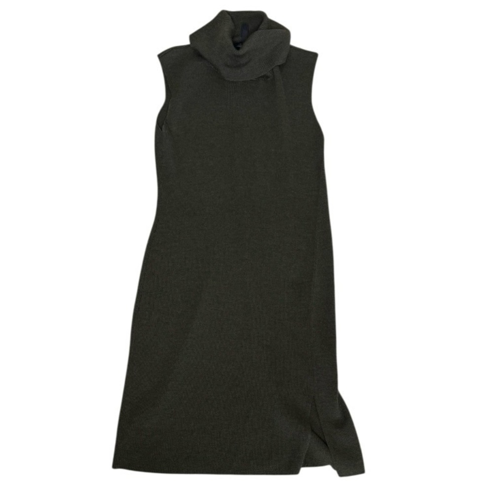 BCBGMaxAzria Olive Ribbed Knit Turtleneck Soft Sweater Dress‎ Side Slit Size M